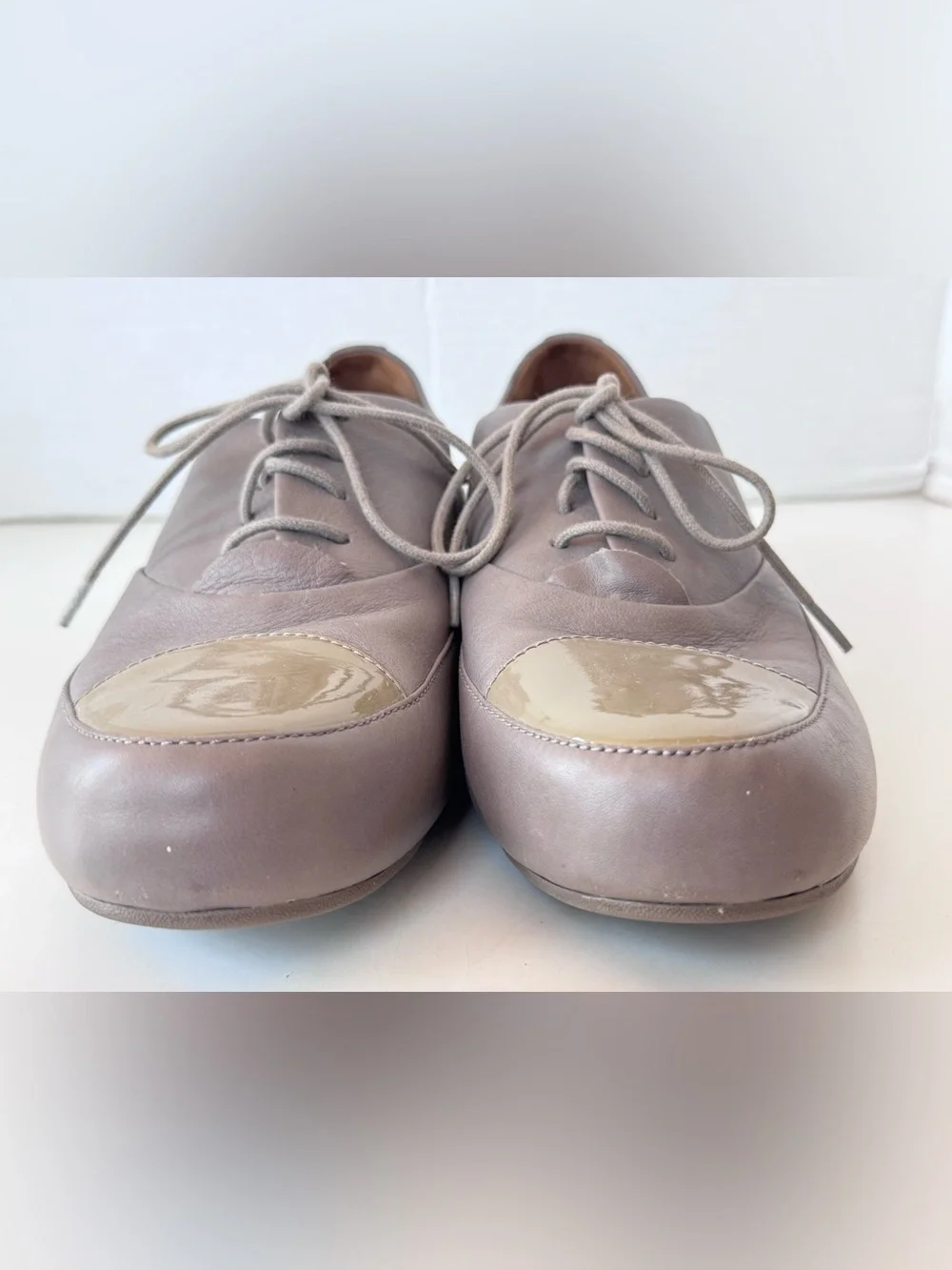 FitFlop Taupe Platform Cap Toe Leather Lace Up Oxford Shoes Women's Size 38.5